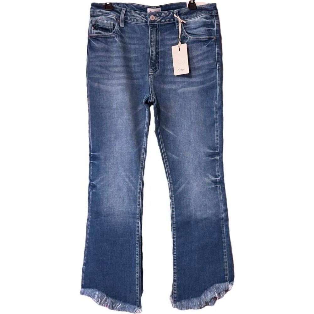 Kancan High Rise Ankle Bootcut Jeans Medium Wash Frayed Hem 13/30 NWT - Picture 8 of 12